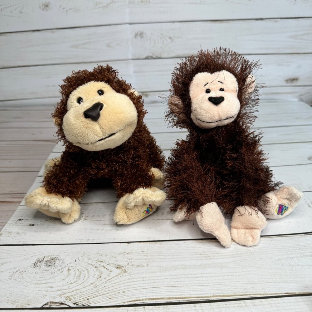 Pair Of Ganz Cheeky Monkey 7" Plush Toys - Brown & Tan -‎ Soft Stuffed Animals